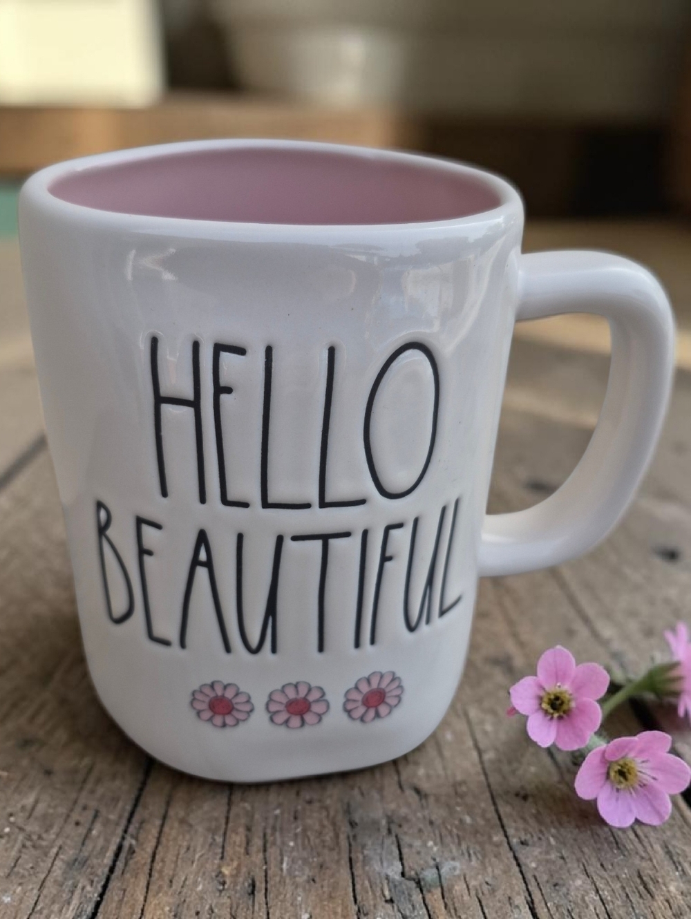Rae Dunn 'HELLO BEAUTIFUL' Ceramic Mug with Pink Interior